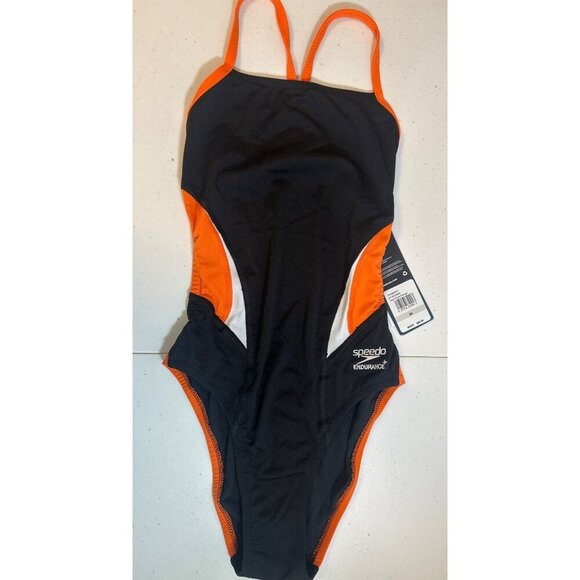 Speedo‎ Women S Edge Splice One-Piece Swimsuit (Black/Orange  26), NWT - Picture 5 of 10